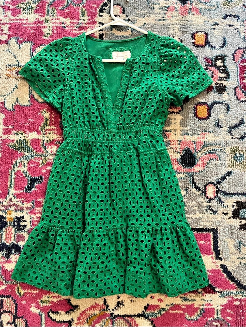 Anthropologie Green Eyelet Mini Dress Size XSP